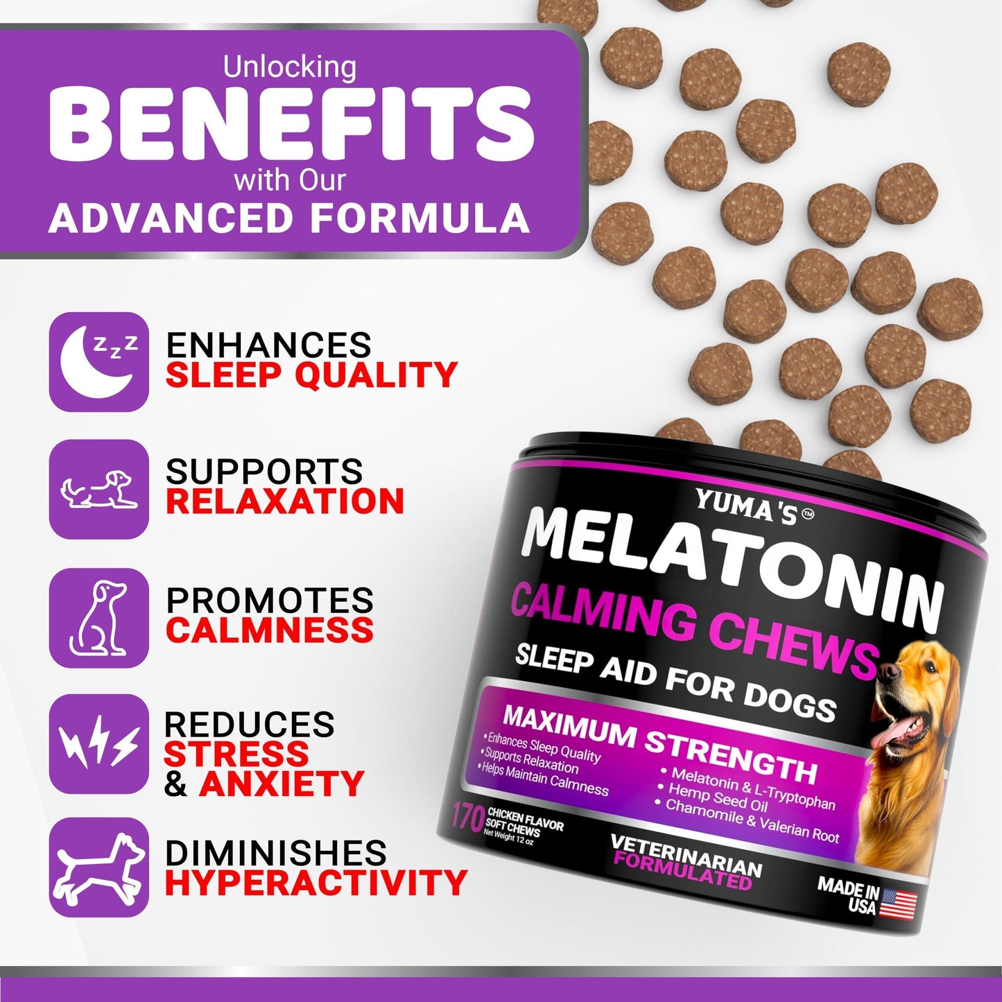 GreyMuzzle Calming Chews — Melatonin Soft Chews for Anxious Senior Dogs (170 Count)