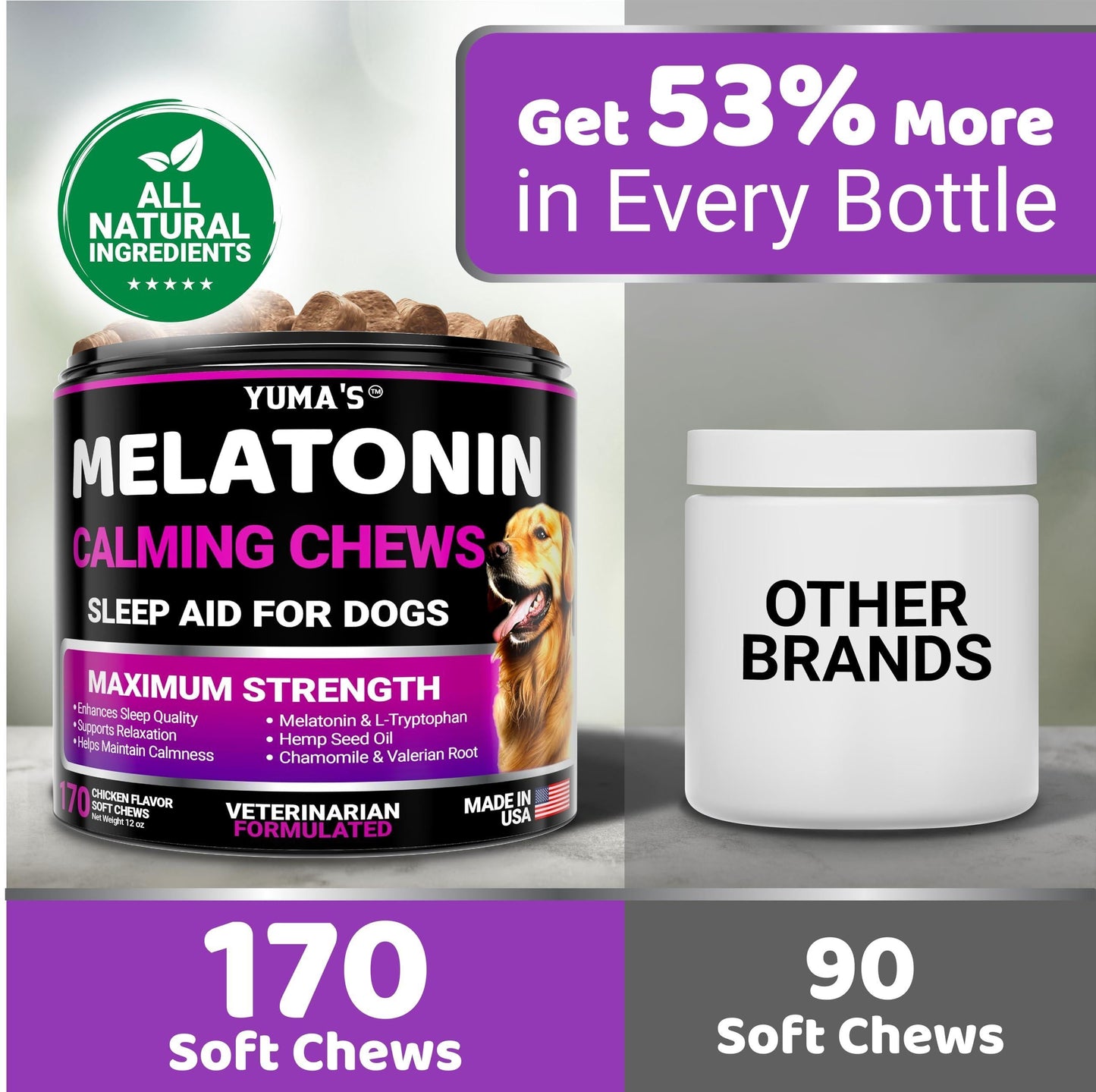 GreyMuzzle Calming Chews — Melatonin Soft Chews for Anxious Senior Dogs (170 Count)