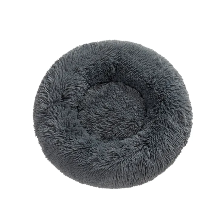 GreyMuzzle Calming Donut Cuddler in Dark Grey, plush washable bed for senior dogs